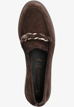 Tamaris Bekväm mockaloafer med kedjedetalj Mörkbrun Online