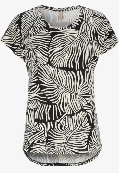 Soyaconcept Bladmönstrad trikåtopp i lyocell Svart / Mönstrad Sale