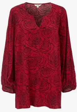 Cellbes of Sweden Blommönstrad blus i viskos Mörkröd / Svart New