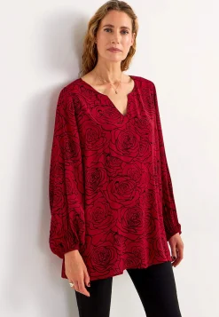 Cellbes of Sweden Blommönstrad blus i viskos Mörkröd / Svart New