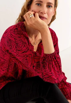 Cellbes of Sweden Blommönstrad blus i viskos Mörkröd / Svart New