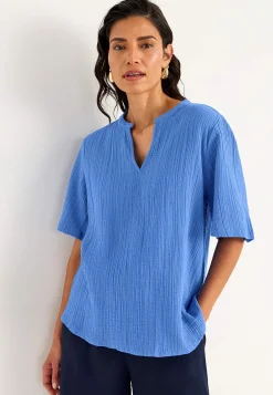 Cellbes of Sweden Blus i krinklad bomull Blå Hot