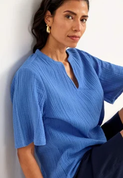 Cellbes of Sweden Blus i krinklad bomull Blå Hot