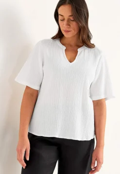 Cellbes of Sweden Blus i krinklad bomull Vit Hot