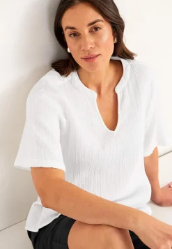 Cellbes of Sweden Blus i krinklad bomull Vit Hot