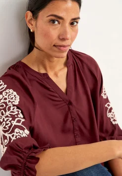 Cellbes of Sweden Blus med brodyr Vinröd/Ljusbeige Discount