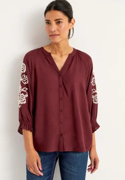 Cellbes of Sweden Blus med brodyr Vinröd/Ljusbeige Discount