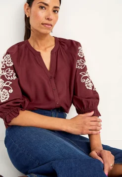 Cellbes of Sweden Blus med brodyr Vinröd/Ljusbeige Discount