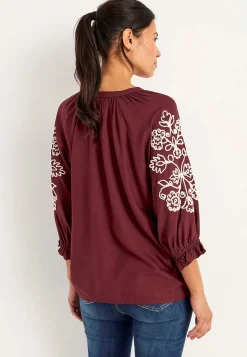 Cellbes of Sweden Blus med brodyr Vinröd/Ljusbeige Discount