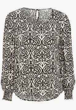 Cellbes of Sweden Blus med smock i ärmsluten Beige / Svart / Mönstrad Sale