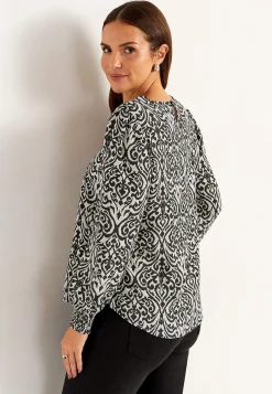 Cellbes of Sweden Blus med smock i ärmsluten Beige / Svart / Mönstrad Sale