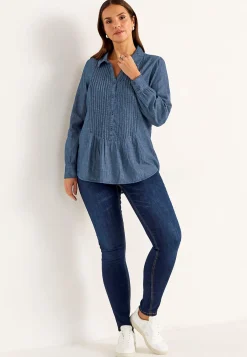 Cellbes of Sweden Denimblus med sydda veck Mörkblå / Denim