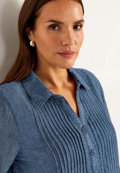 Cellbes of Sweden Denimblus med sydda veck Mörkblå / Denim