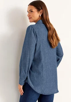 Cellbes of Sweden Denimblus med sydda veck Mörkblå / Denim