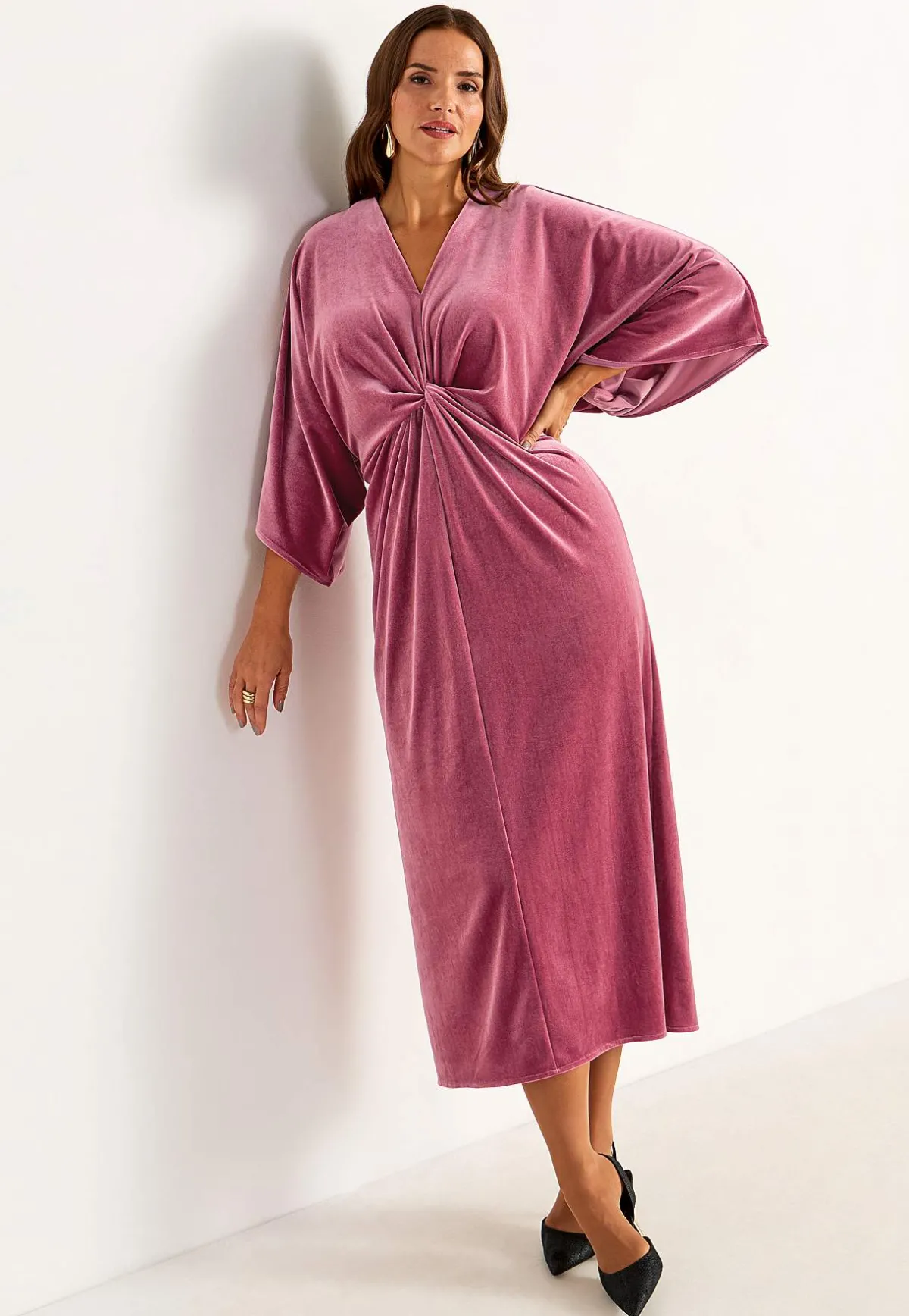 Johanna Toftby x Cellbes Elegant kaftanklänning i velour Mörk gammalrosa Online