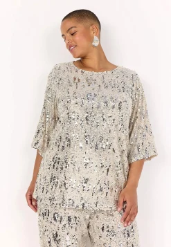 Wasabiconcept Festlig trikåtopp med paljetter Beige Discount