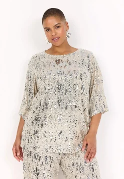 Wasabiconcept Festlig trikåtopp med paljetter Beige Discount