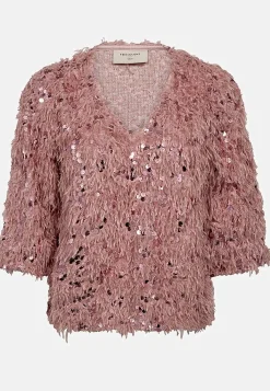 Freequent Festtopp med fjäderliknande material och paljetter Gammalrosa Online