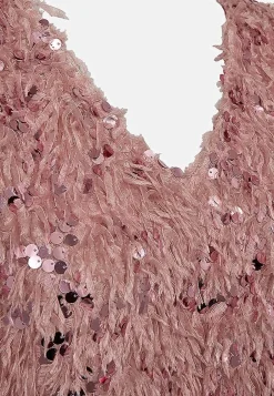 Freequent Festtopp med fjäderliknande material och paljetter Gammalrosa Online