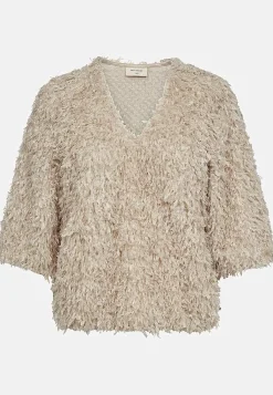 Freequent Festtopp med fjäderliknande material Creme New