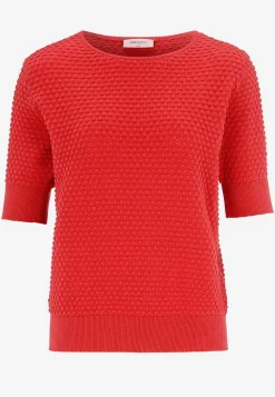 Freequent Finstickad bomullströja med bubblig yta Klarröd Sale