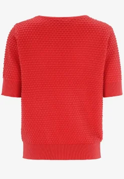 Freequent Finstickad bomullströja med bubblig yta Klarröd Sale