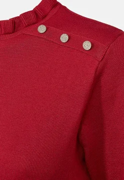 Freequent Finstickad klänning med knappar Röd Best