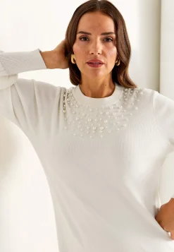 Johanna Toftby x Cellbes Finstickad klänning med pärlor Creme Clearance