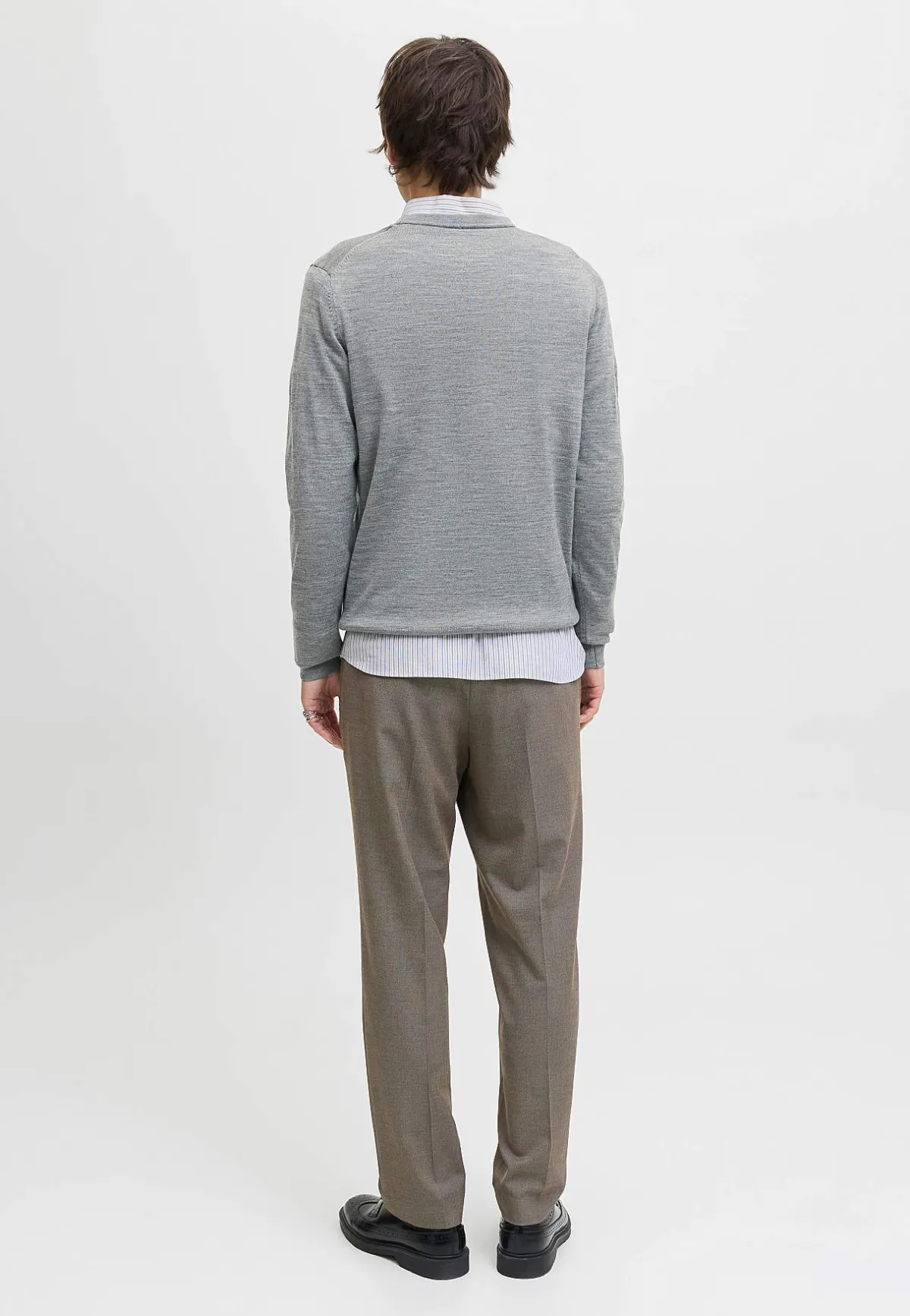 JACK & JONES Finstickad tröja i merinoull Gråmelange Outlet