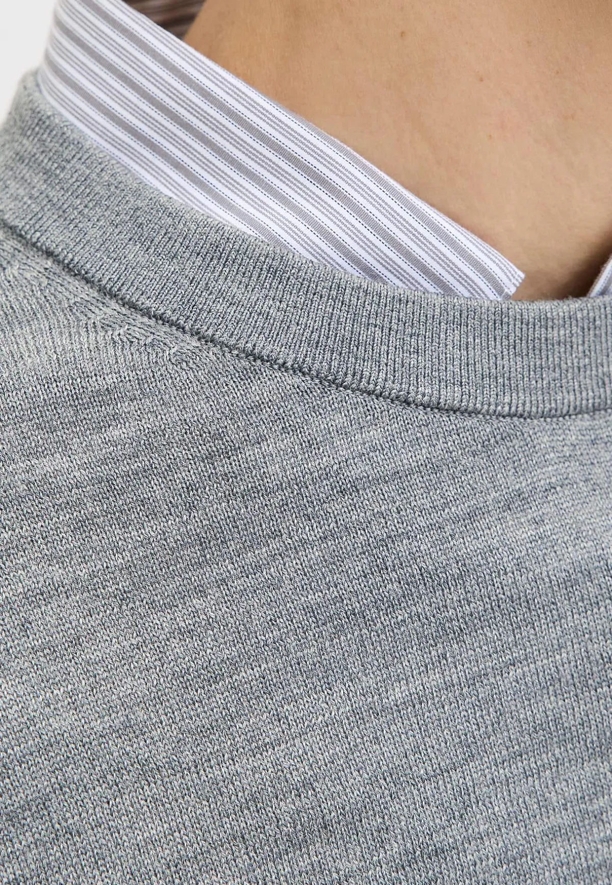 JACK & JONES Finstickad tröja i merinoull Gråmelange Outlet