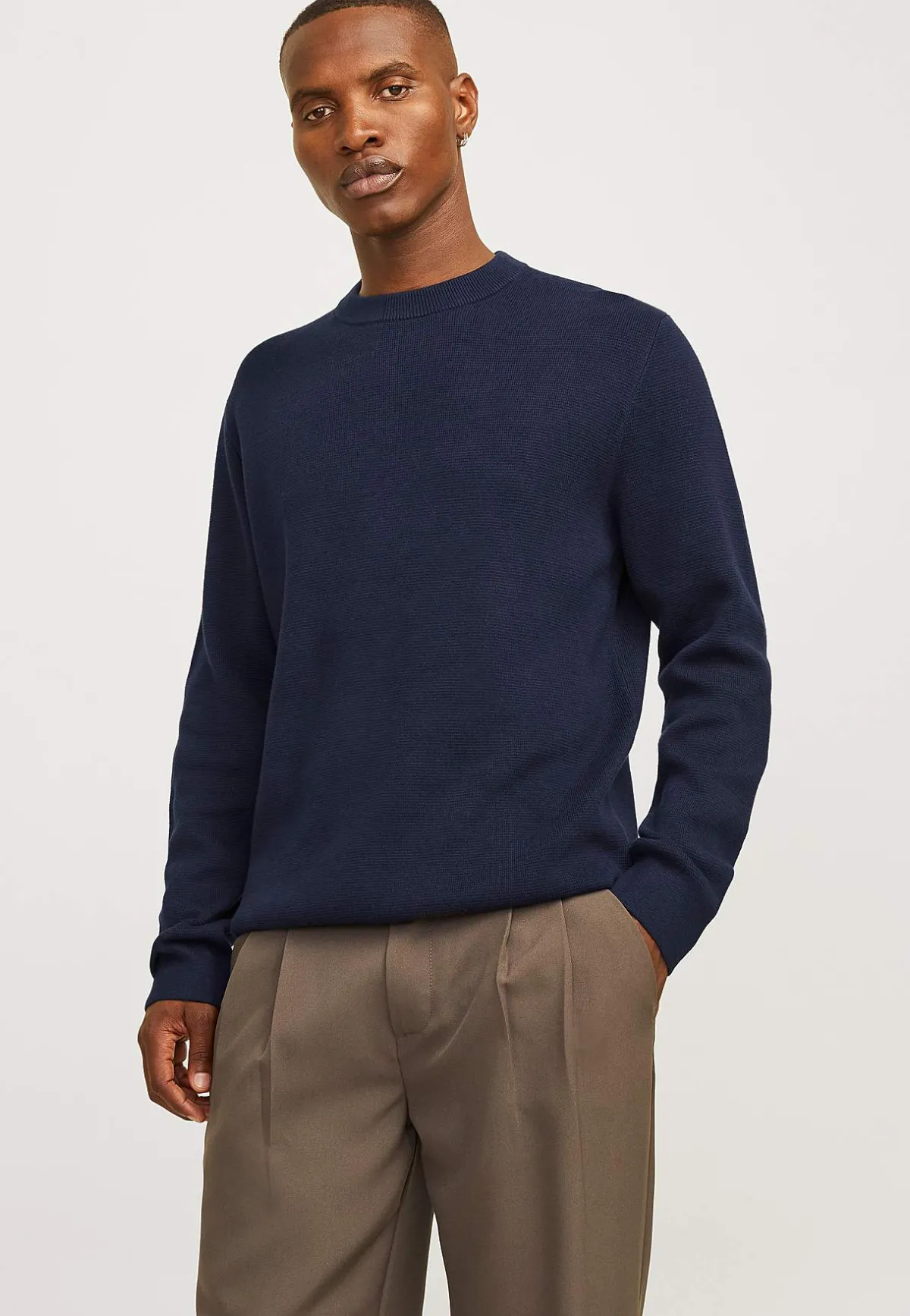 JACK & JONES Finstickad tröja i merinoull Gråmelange Outlet