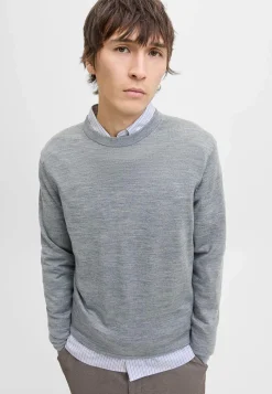 JACK & JONES Finstickad tröja i merinoull Gråmelange Outlet