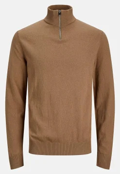 JACK & JONES Finstickad tröja med dragkedja Mörk gråmelange New