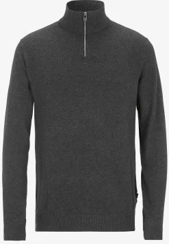 JACK & JONES Finstickad tröja med dragkedja Mörk gråmelange New