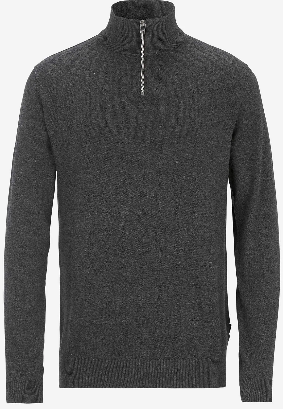 JACK & JONES Finstickad tröja med dragkedja Mörk gråmelange New