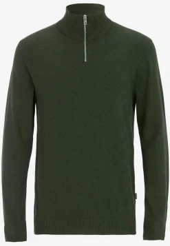 JACK & JONES Finstickad tröja med dragkedja Mörkgrön Online