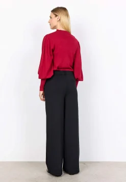 Soyaconcept Finstickad tröja med halvpolo Röd Online