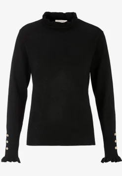 Freequent Finstickad tröja med knappar Svart Sale