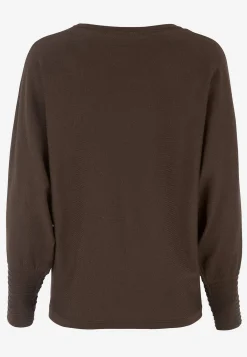 Freequent Finstickad tröja med pingvinärmar Mörkbrun