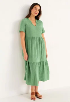 Cellbes of Sweden Klänning i krinklad bomull Ljusgrön
