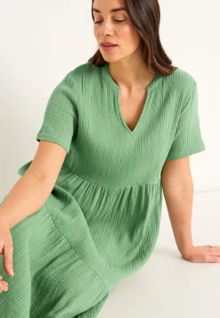 Cellbes of Sweden Klänning i krinklad bomull Ljusgrön