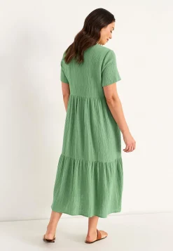 Cellbes of Sweden Klänning i krinklad bomull Ljusgrön