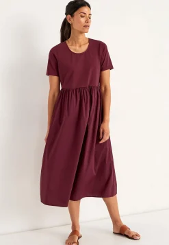 Cellbes of Sweden Klänning i poplin och trikå Vinröd Outlet