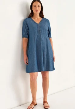 Cellbes of Sweden Kort jeansklänning med puffärmar Mellanblå Denim Sale