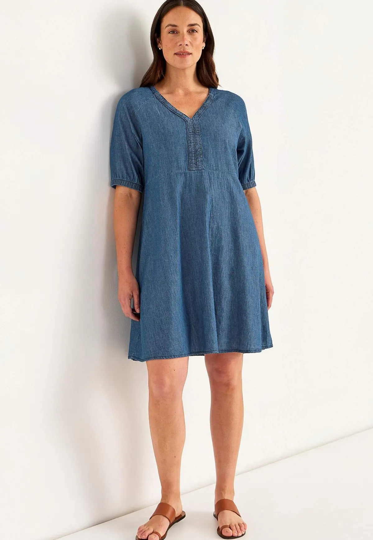 Cellbes of Sweden Kort jeansklänning med puffärmar Mellanblå Denim Sale