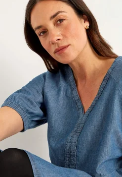 Cellbes of Sweden Kort jeansklänning med puffärmar Mellanblå Denim Sale