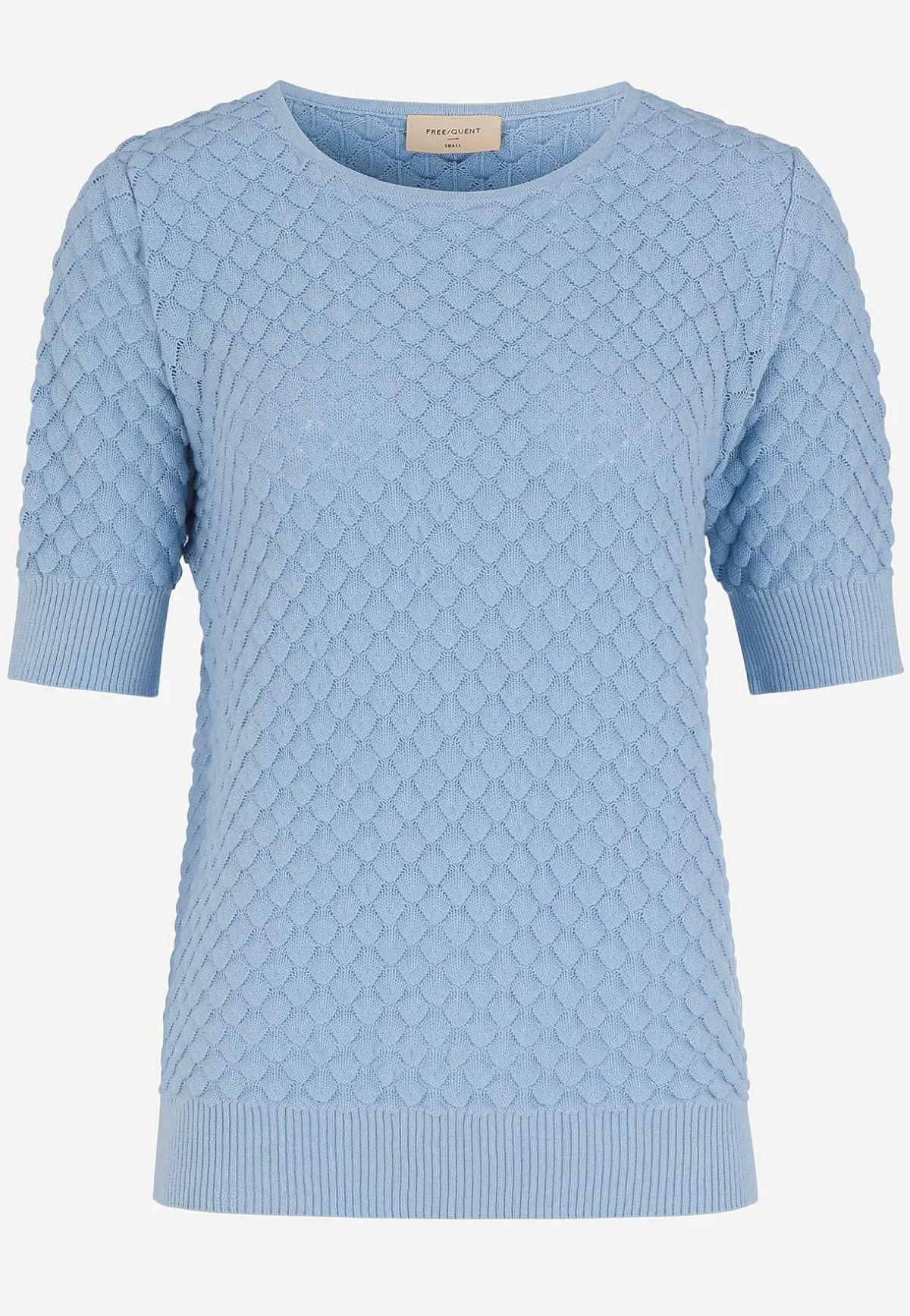 Freequent Kortärmad bomullströja med strukturmönster Ljusblå Best