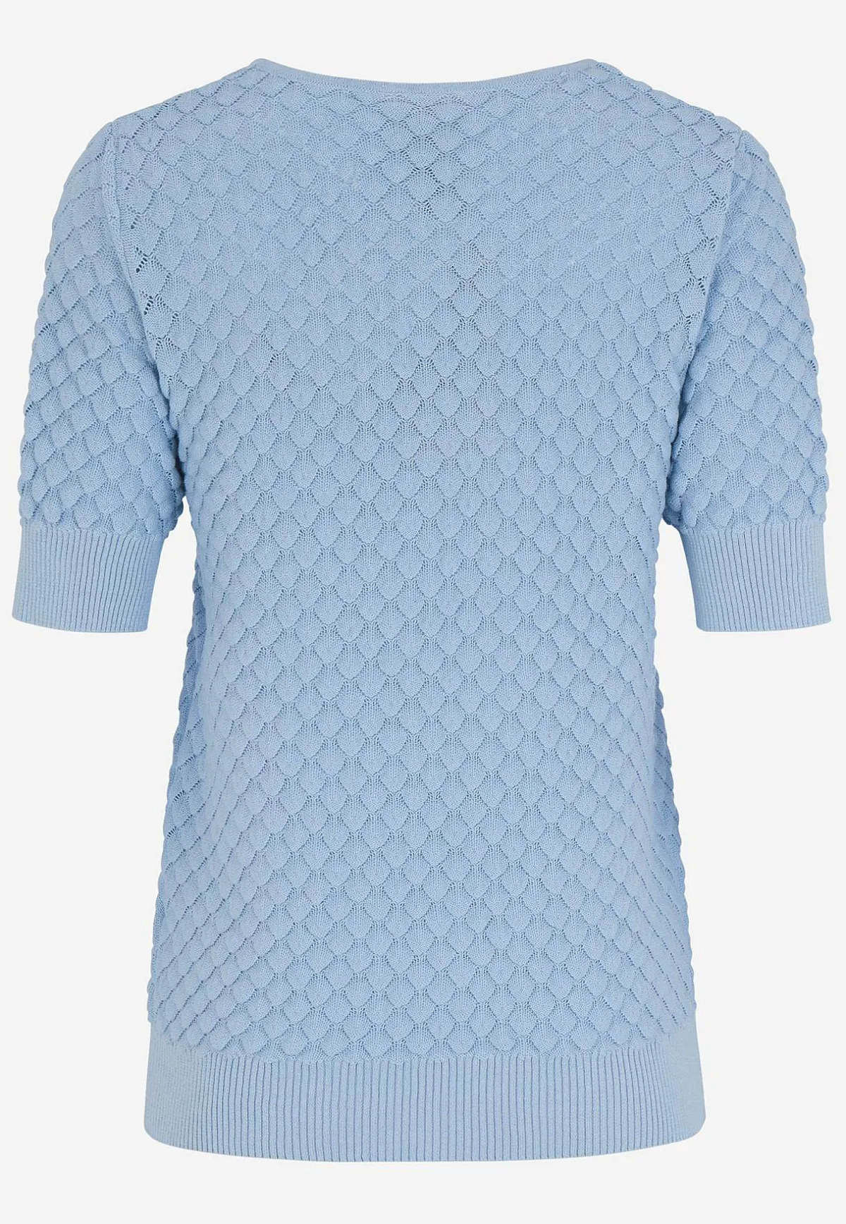 Freequent Kortärmad bomullströja med strukturmönster Ljusblå Best