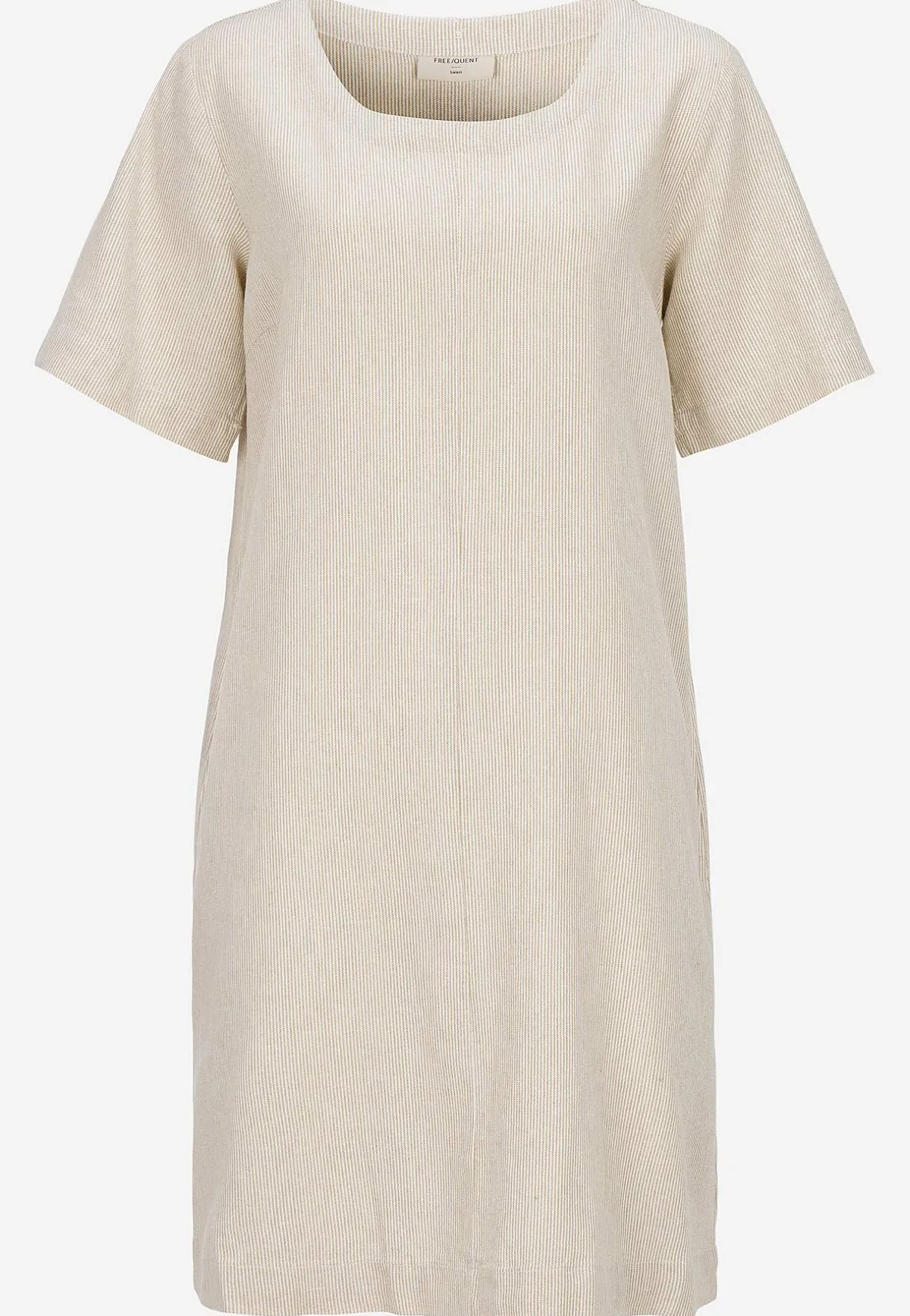 Freequent Kortärmad linneklänning med garnfärgade ränder Beige / Vit / Randig Clearance