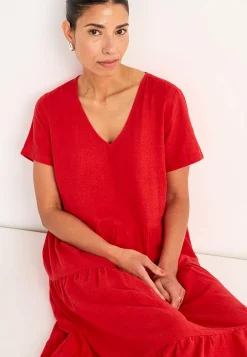 Cellbes of Sweden Linneklänning med volanger Röd Outlet